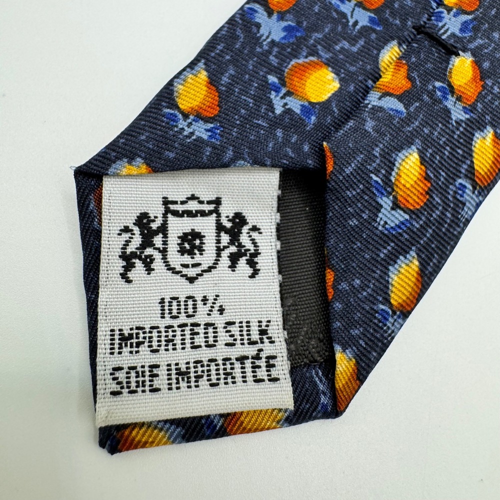 Metropolitan Museum‎ of Art Mens Silk Tie Navy Blue Orange Tulip Floral MMA - Picture 7 of 8